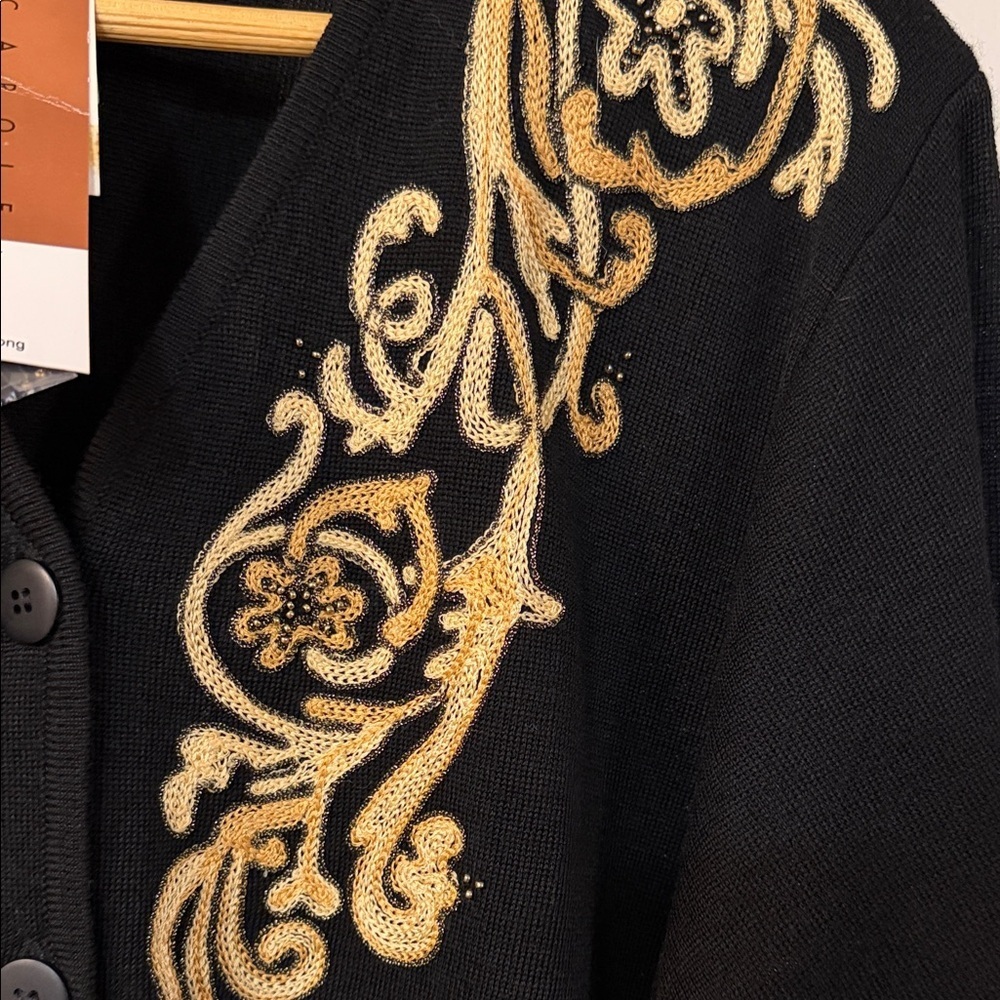 Carole Little Black Cardigan with Gold Embroidery - Picture 7 of 9